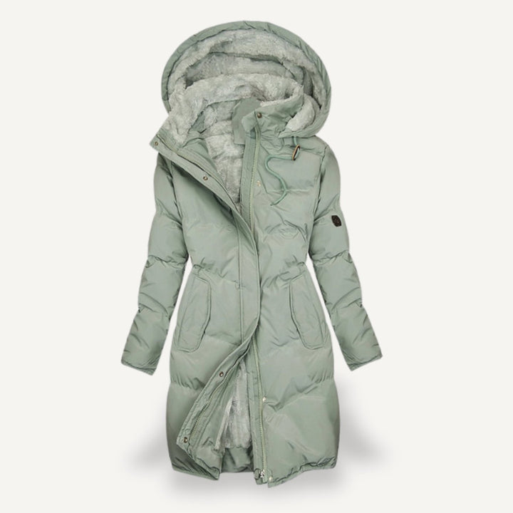 Women's Fleece-Lined Hooded Longline Puffer Coat - Green