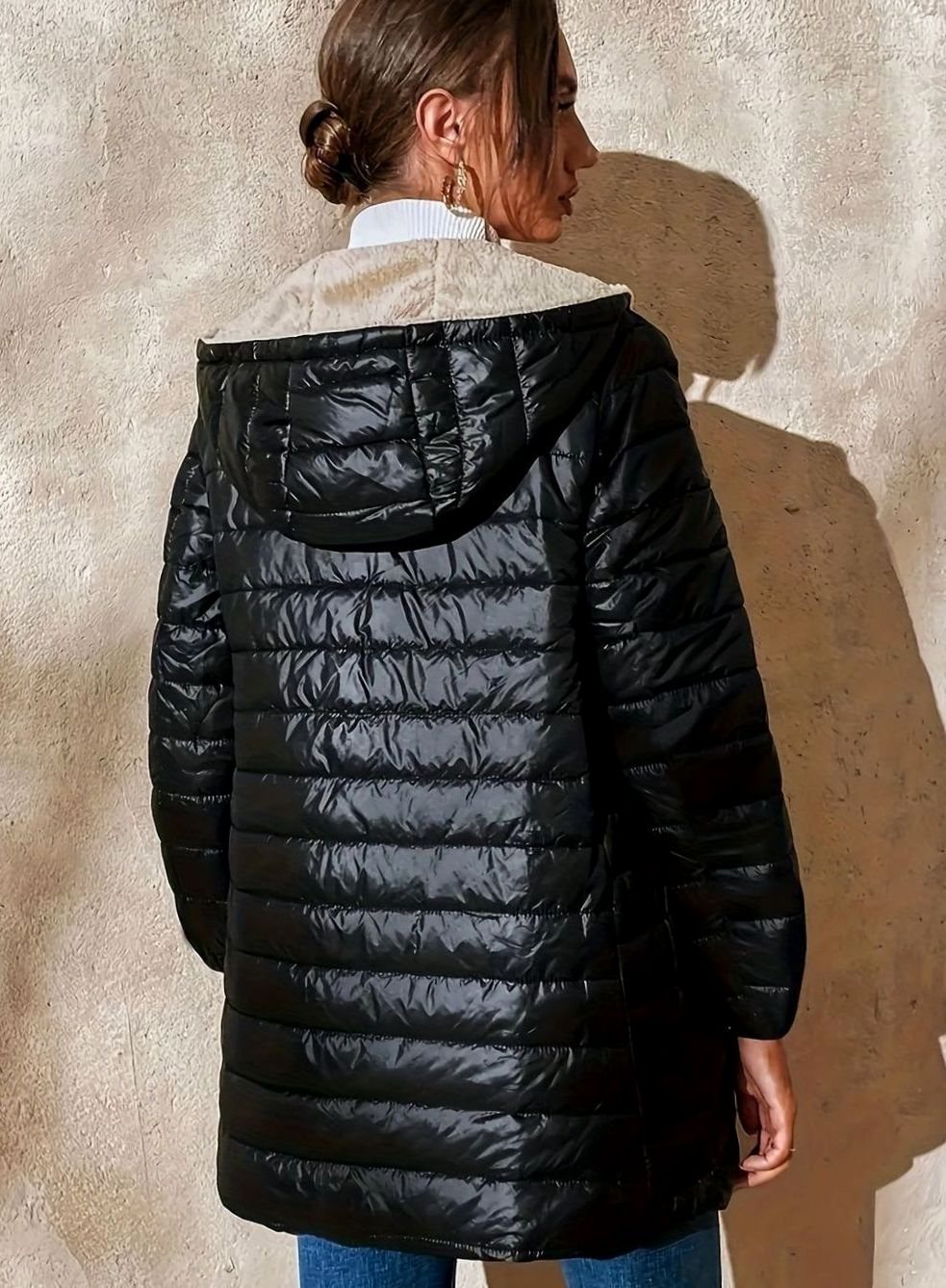 Women's Fleece-Lined Longline Quilted Zip-Up Coat