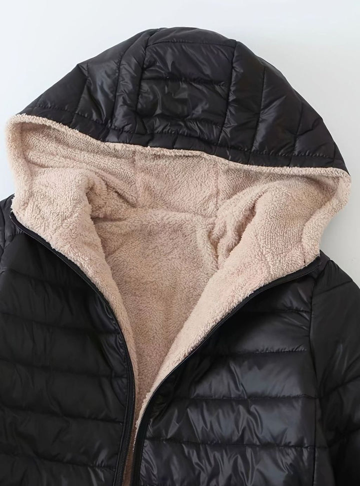 Women's Fleece-Lined Longline Quilted Zip-Up Coat
