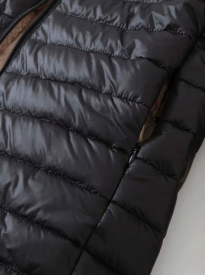 Women's Fleece-Lined Longline Quilted Zip-Up Coat