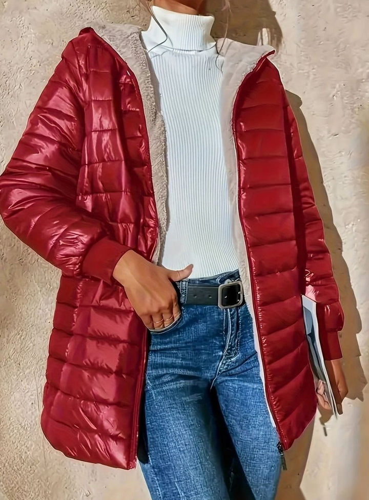 Women's Fleece-Lined Longline Quilted Zip-Up Coat