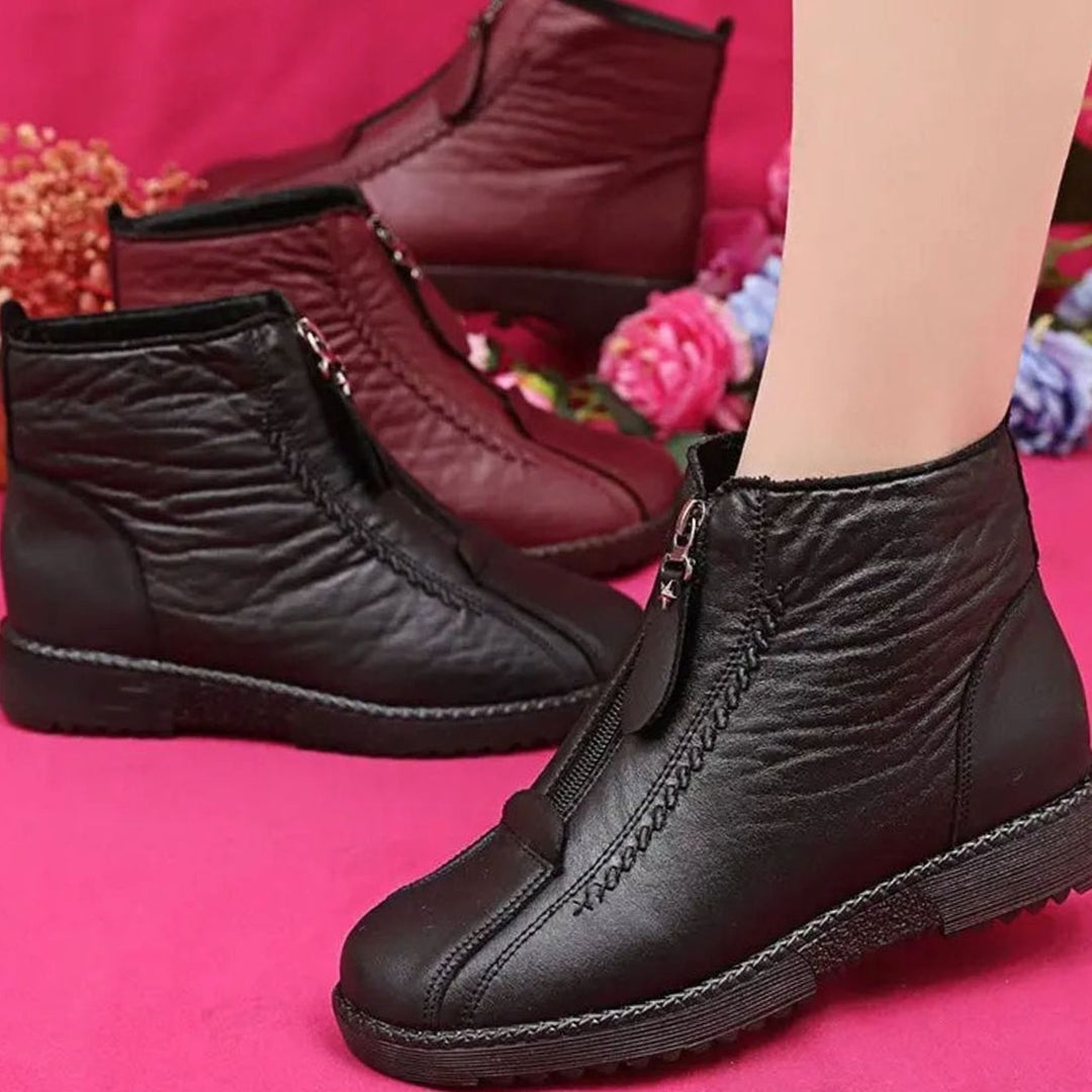 Women's Fleece-Lined Non-Slip Round-Toe Ankle Boots
