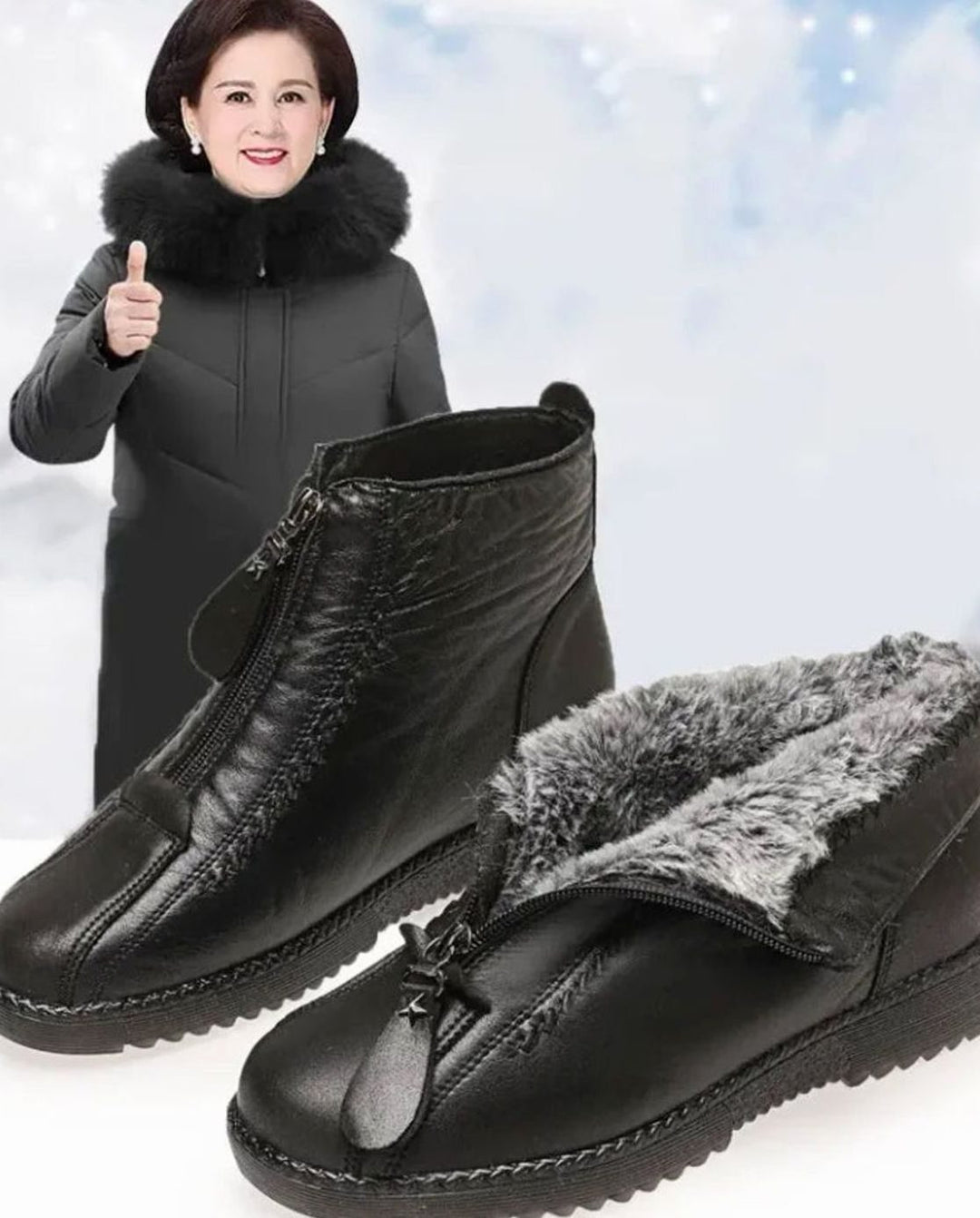 Women's Fleece-Lined Non-Slip Round-Toe Ankle Boots