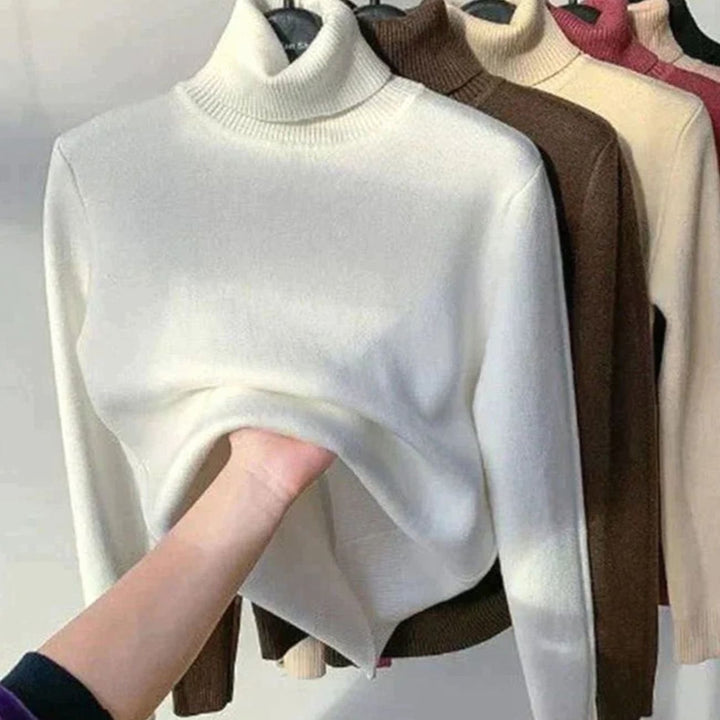Women's Fleece-Lined Slim-Fit Turtleneck Jumper - White