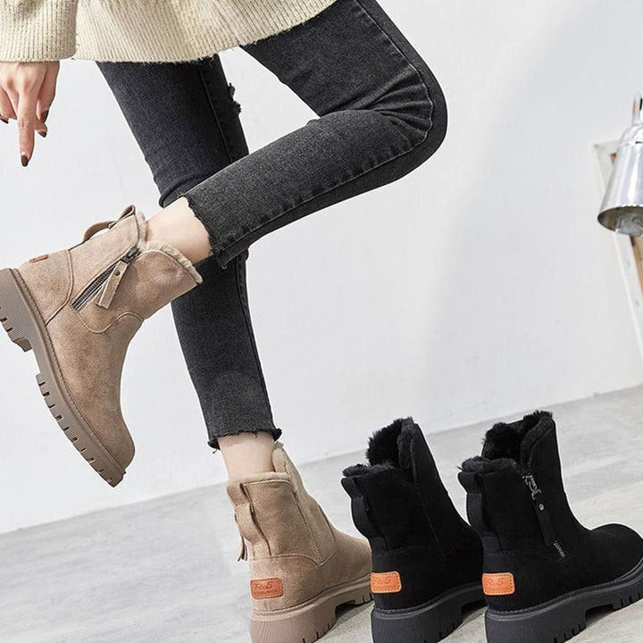 Women's Fleece-Lined Suede Slip-On Winter Ankle Boots