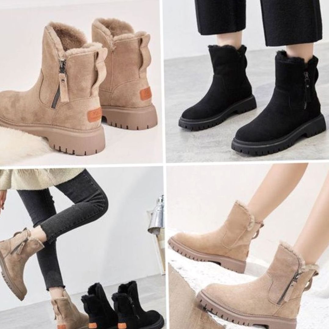 Women's Fleece-Lined Suede Slip-On Winter Ankle Boots
