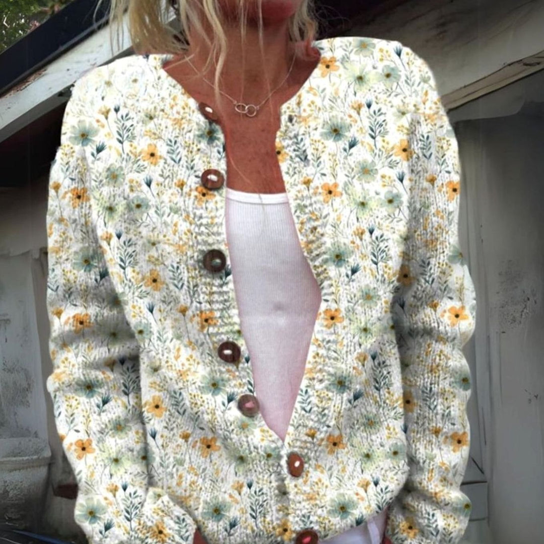Women's Floral Button-Front Knit Cardigan Sweater - Green