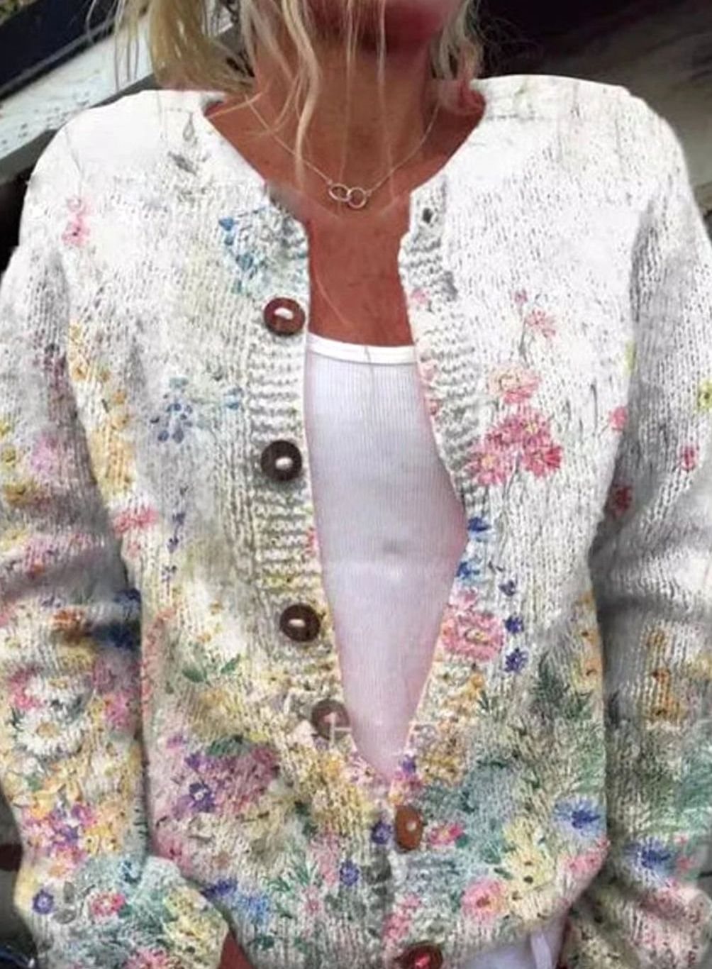 Women's Floral Embroidered Button-Front Knit Cardigan - Style 4