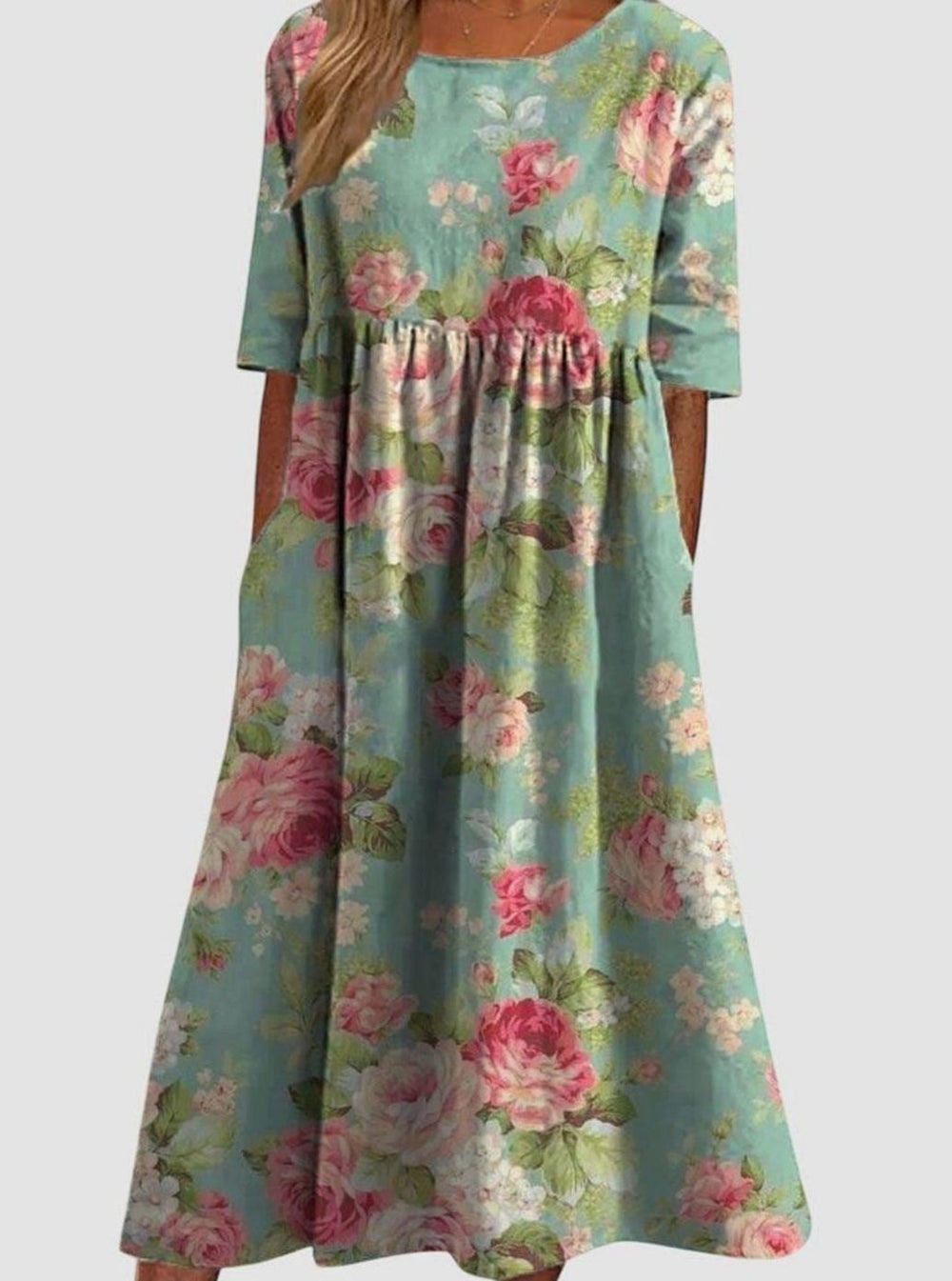 Women's Floral Embroidered Flowy Relaxed-Fit Midi Dress - Mint Green