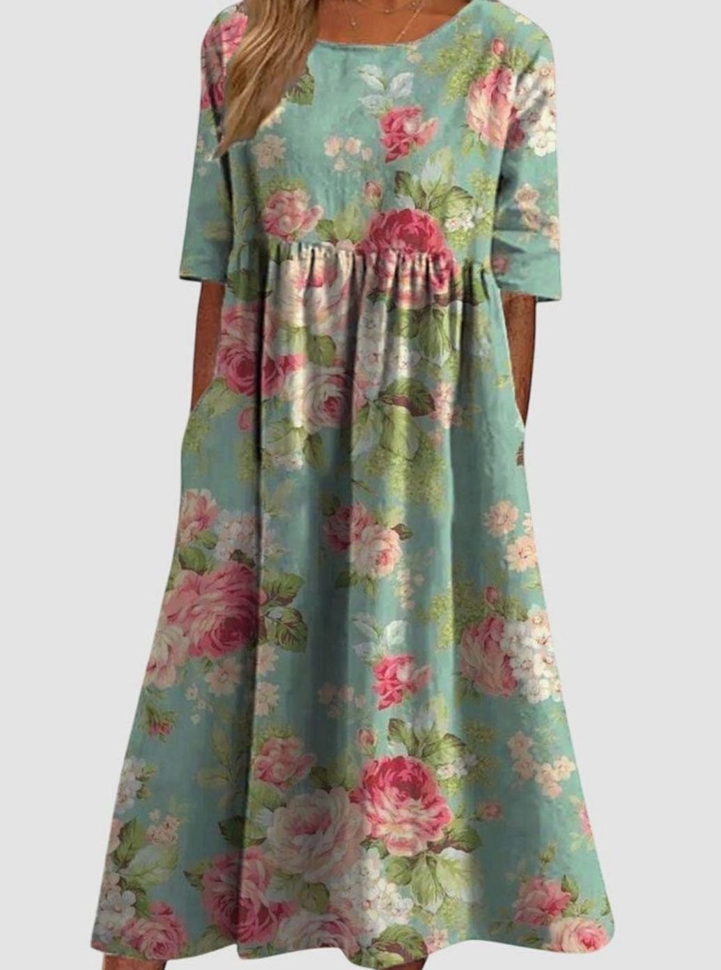 Women's Floral Embroidered Flowy Relaxed-Fit Midi Dress - Mint Green