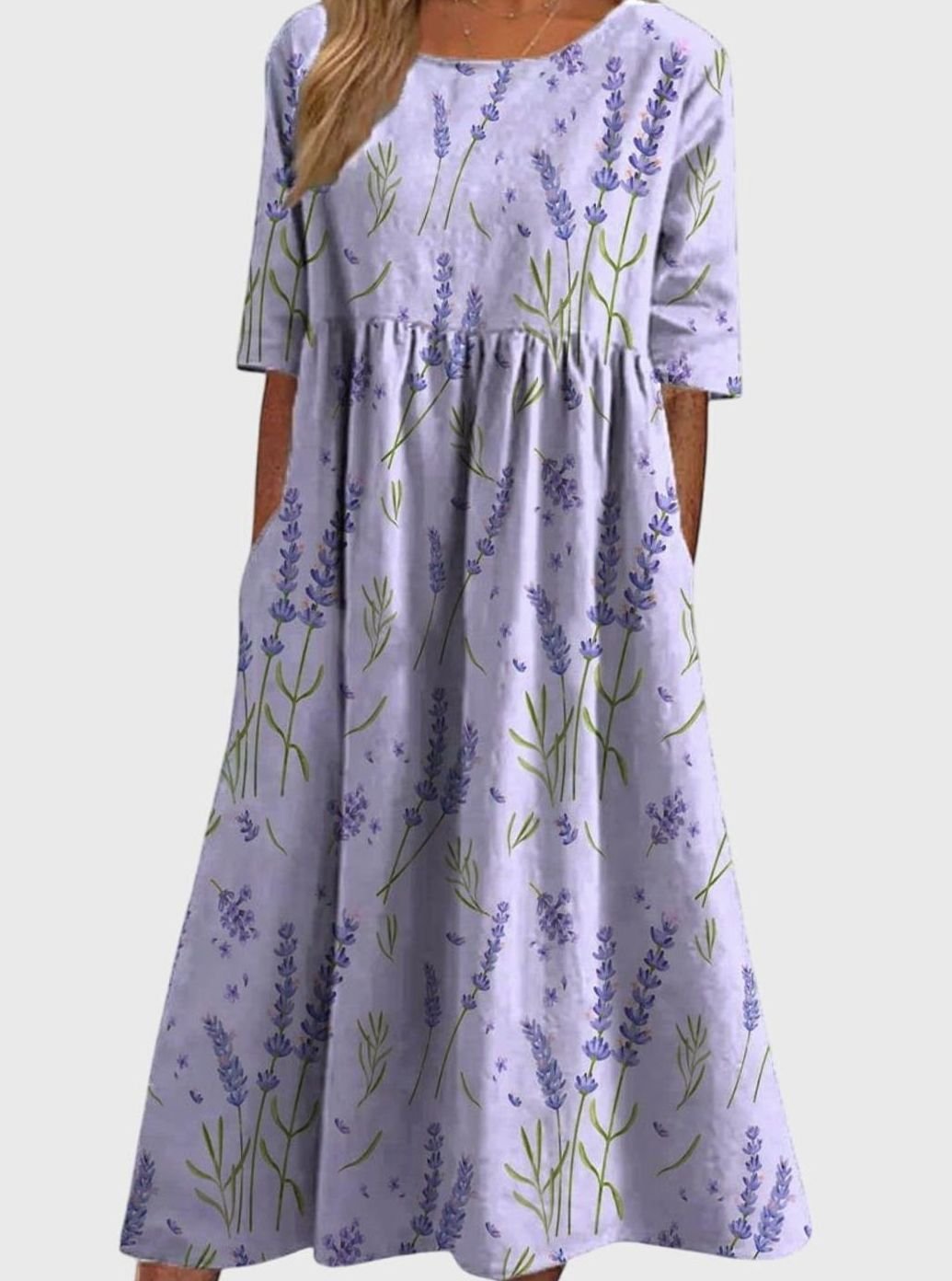 Women's Floral Embroidered Flowy Relaxed-Fit Midi Dress - Lavender