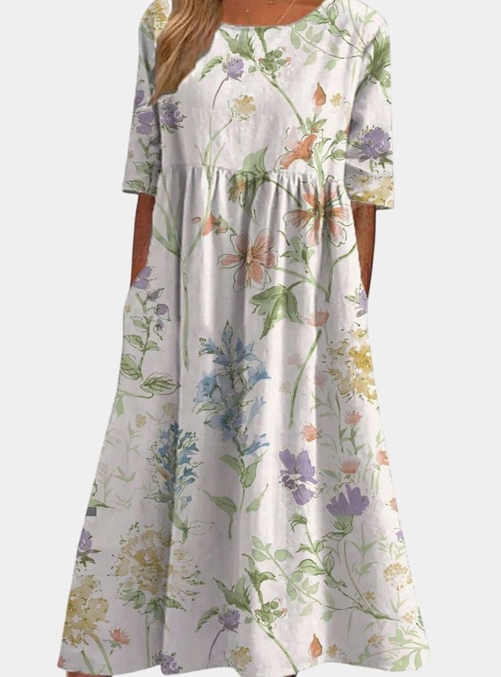 Women's Floral Embroidered Flowy Relaxed-Fit Midi Dress - White