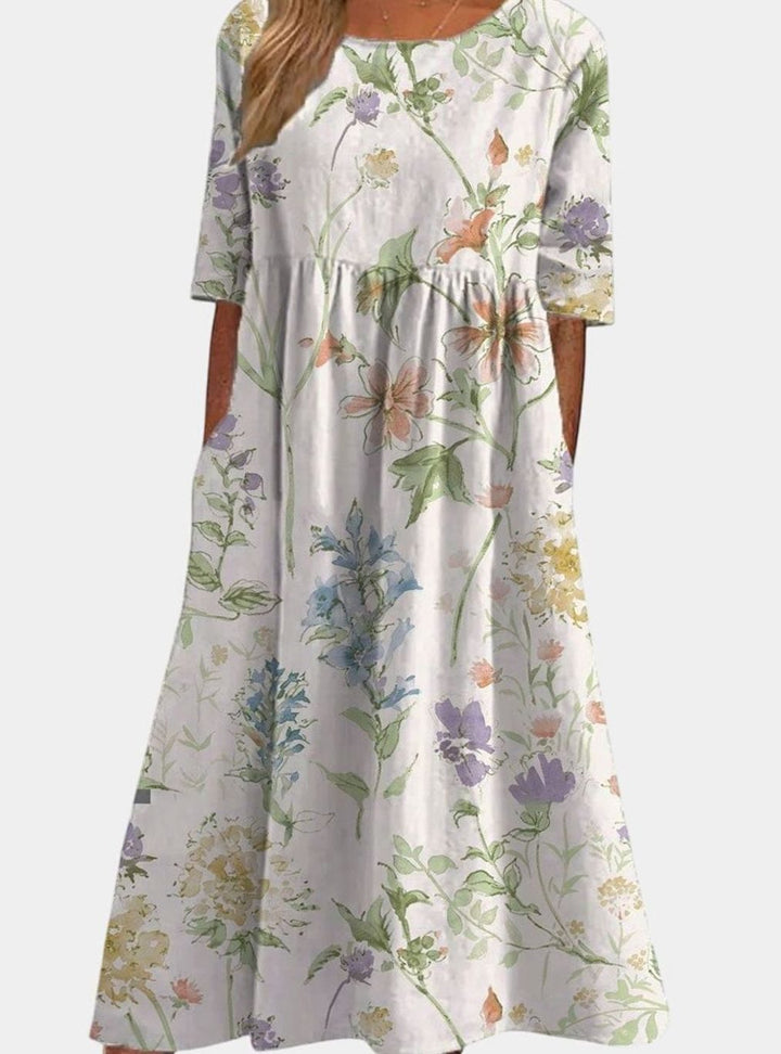 Women's Floral Embroidered Flowy Relaxed-Fit Midi Dress - White