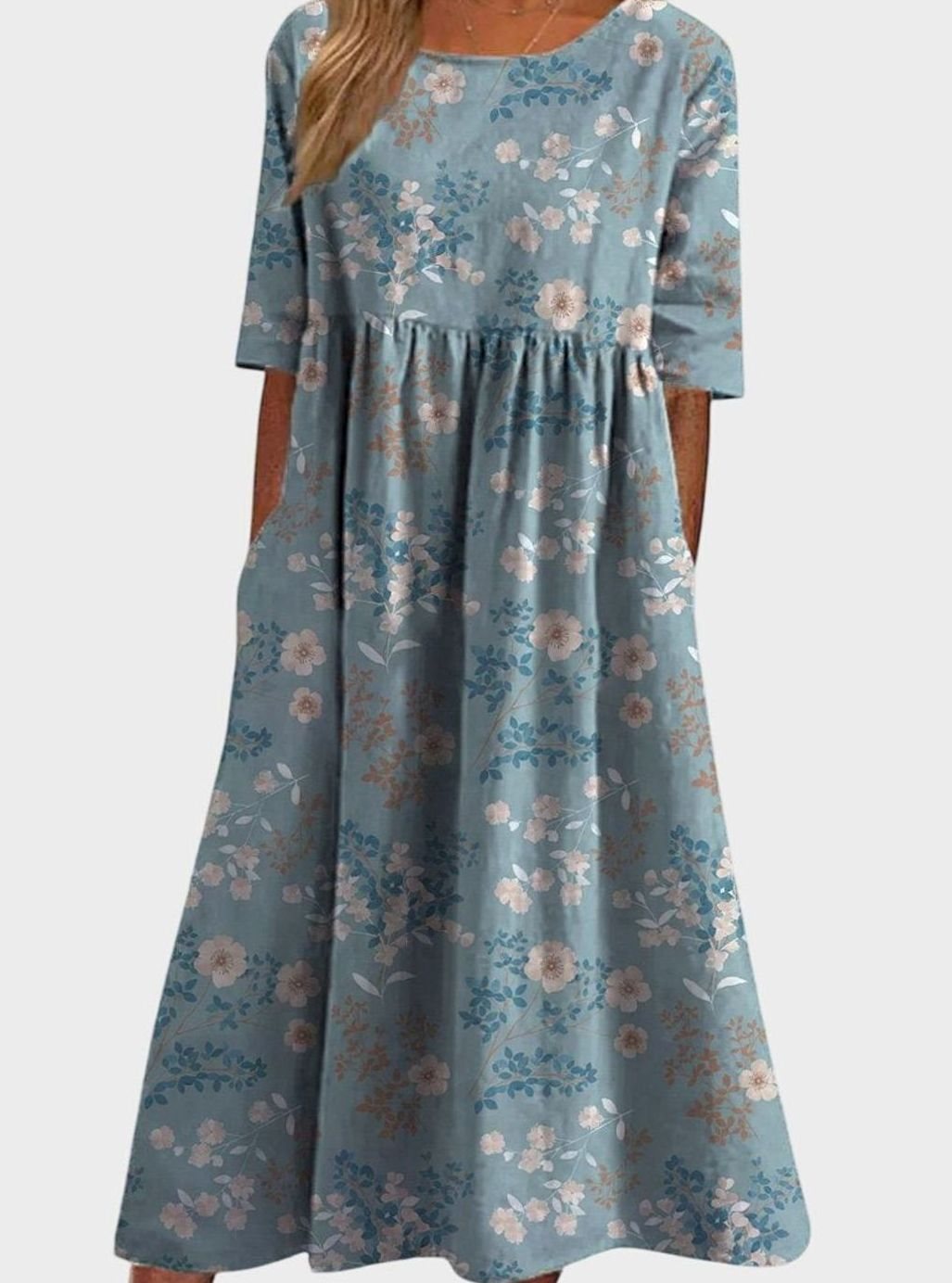 Women's Floral Embroidered Flowy Relaxed-Fit Midi Dress - Light Blue