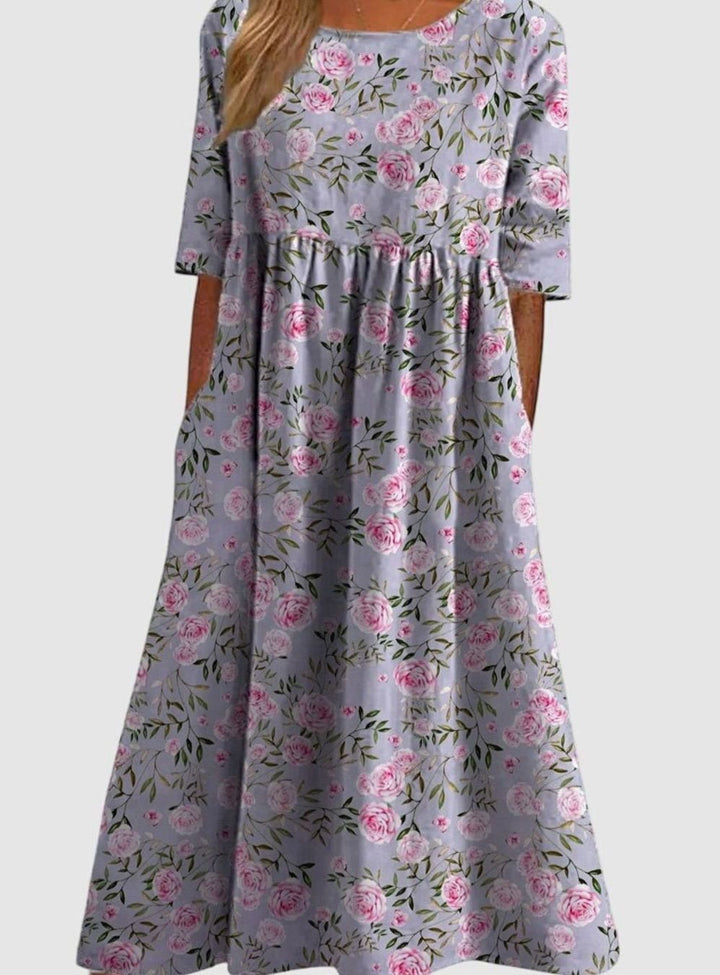 Women's Floral Embroidered Flowy Relaxed-Fit Midi Dress - Dusty Lilac