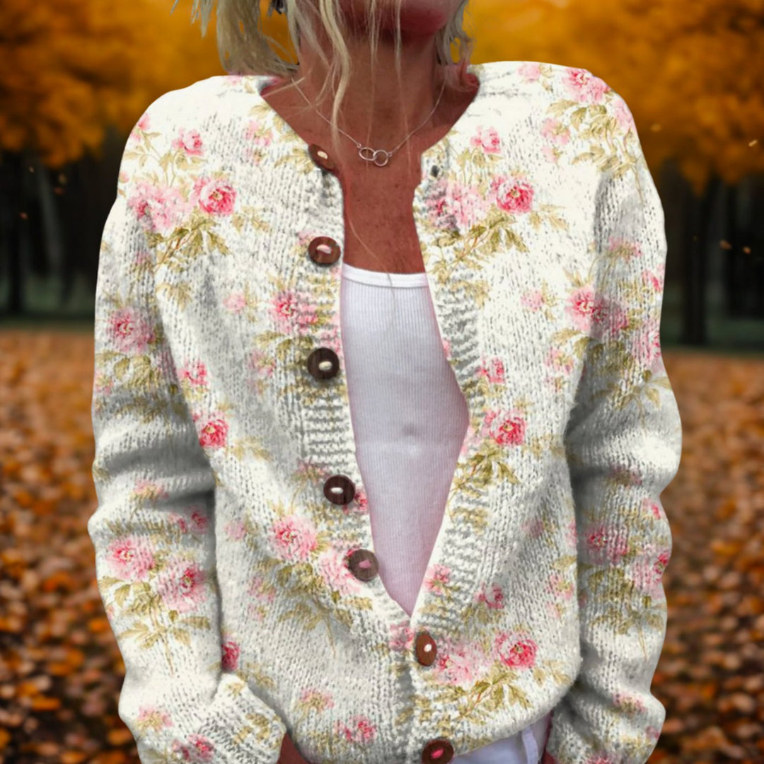 Women's Floral Knit Button-Front Cardigan Relaxed Fit