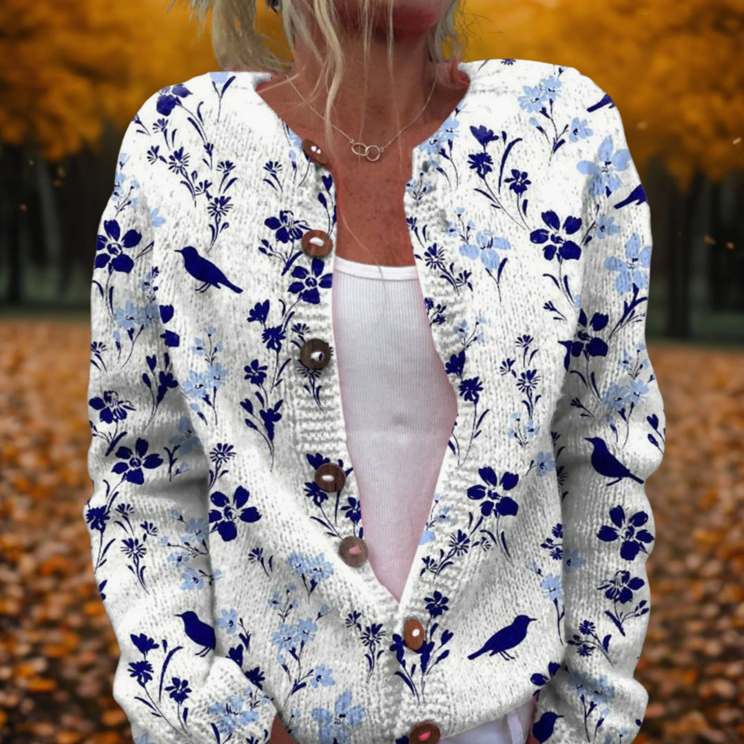 Women's Floral Knit Open-Front Button Cardigan