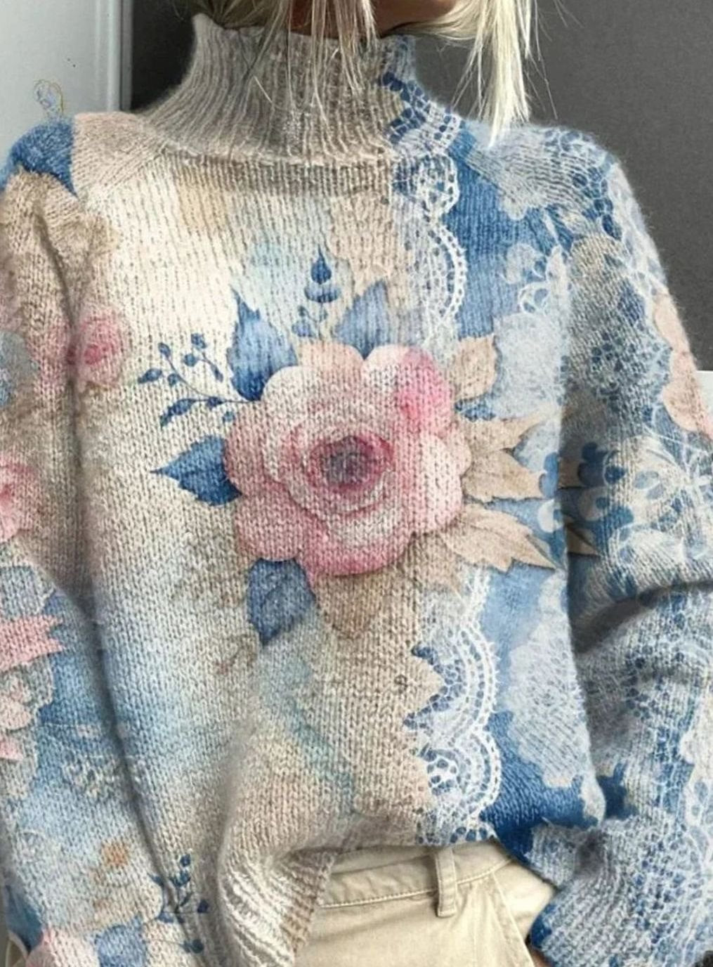 Women's Floral Lace-Print Turtleneck Jumper