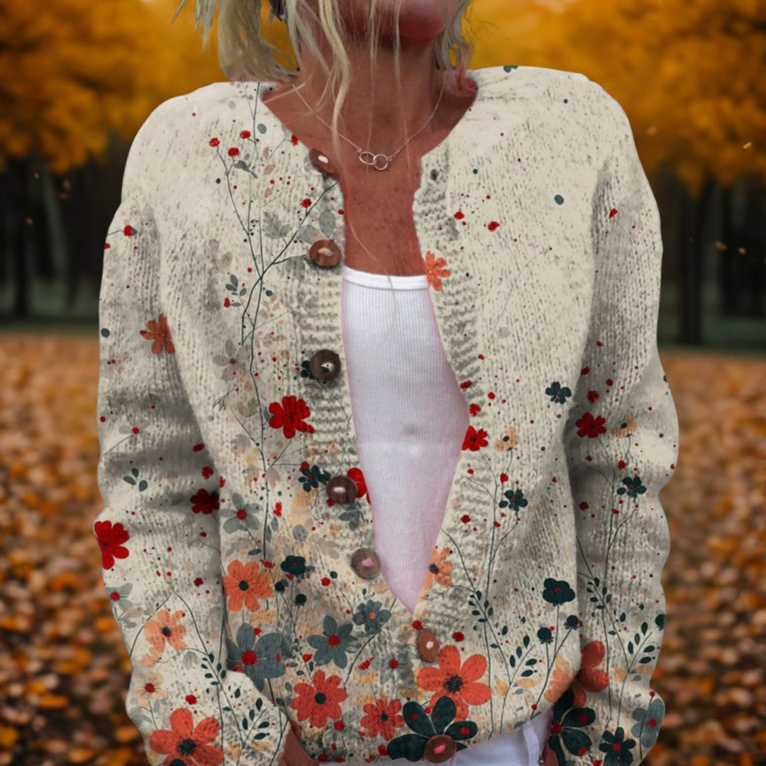 Women's Floral Print Knit Open Front Button Cardigan