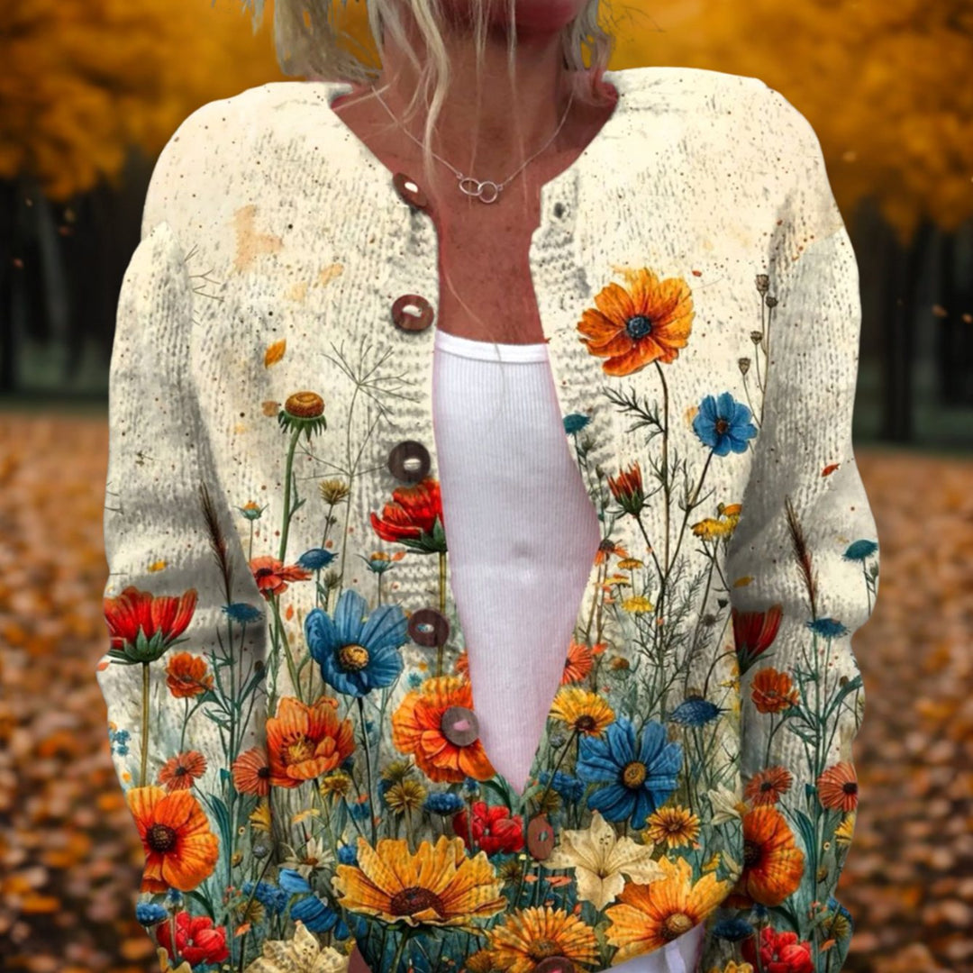 Women's Floral-Print Knit Open-Front Cardigan Sweater