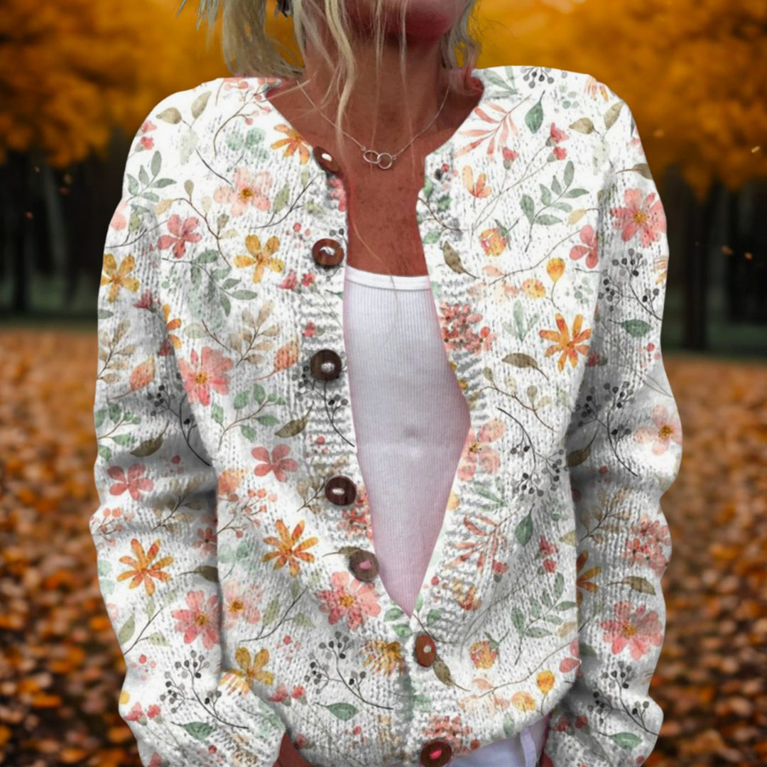 Women's Floral Print Open-Front Button Knit Cardigan