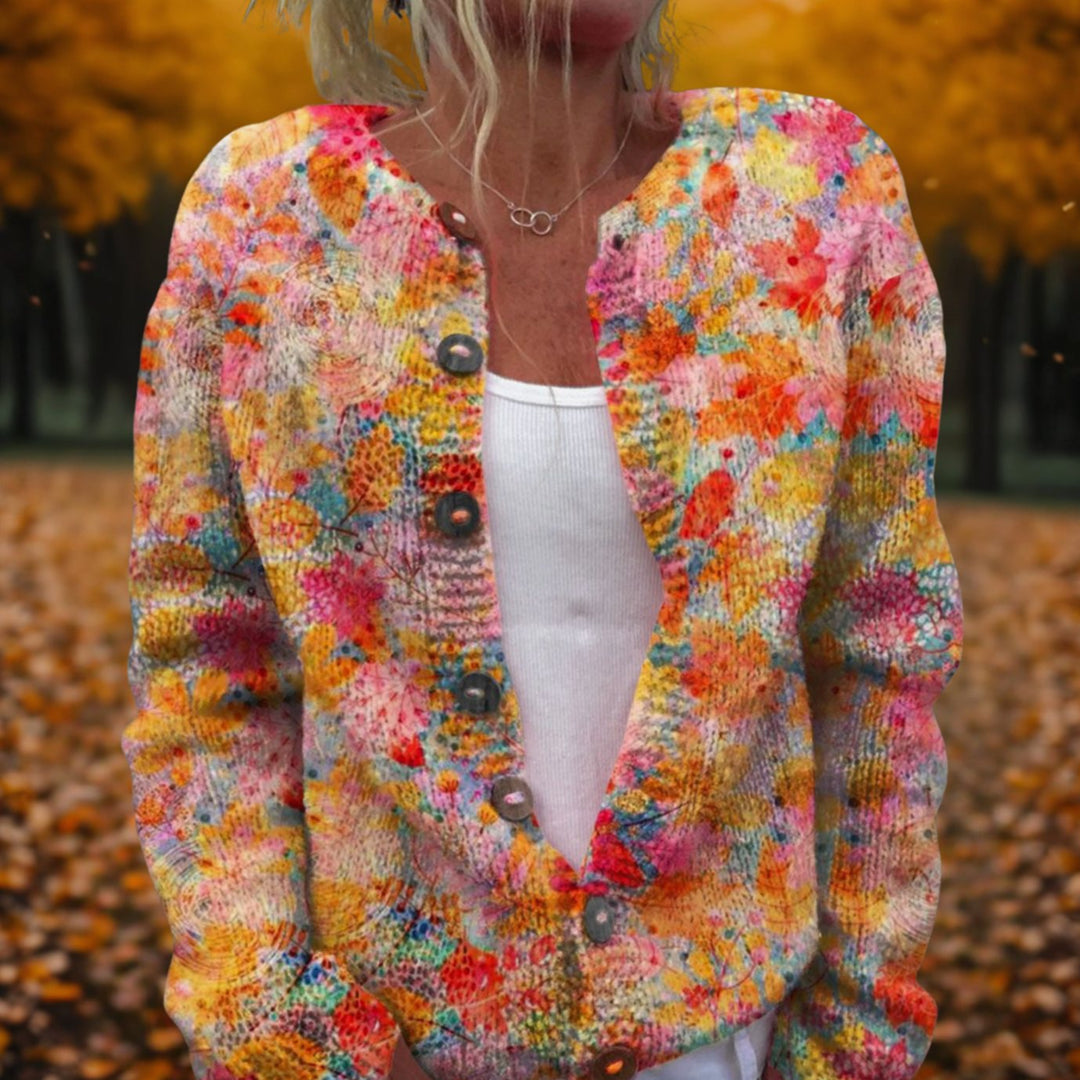 Women's Floral Print Open-Front Knit Cardigan Relaxed Fit