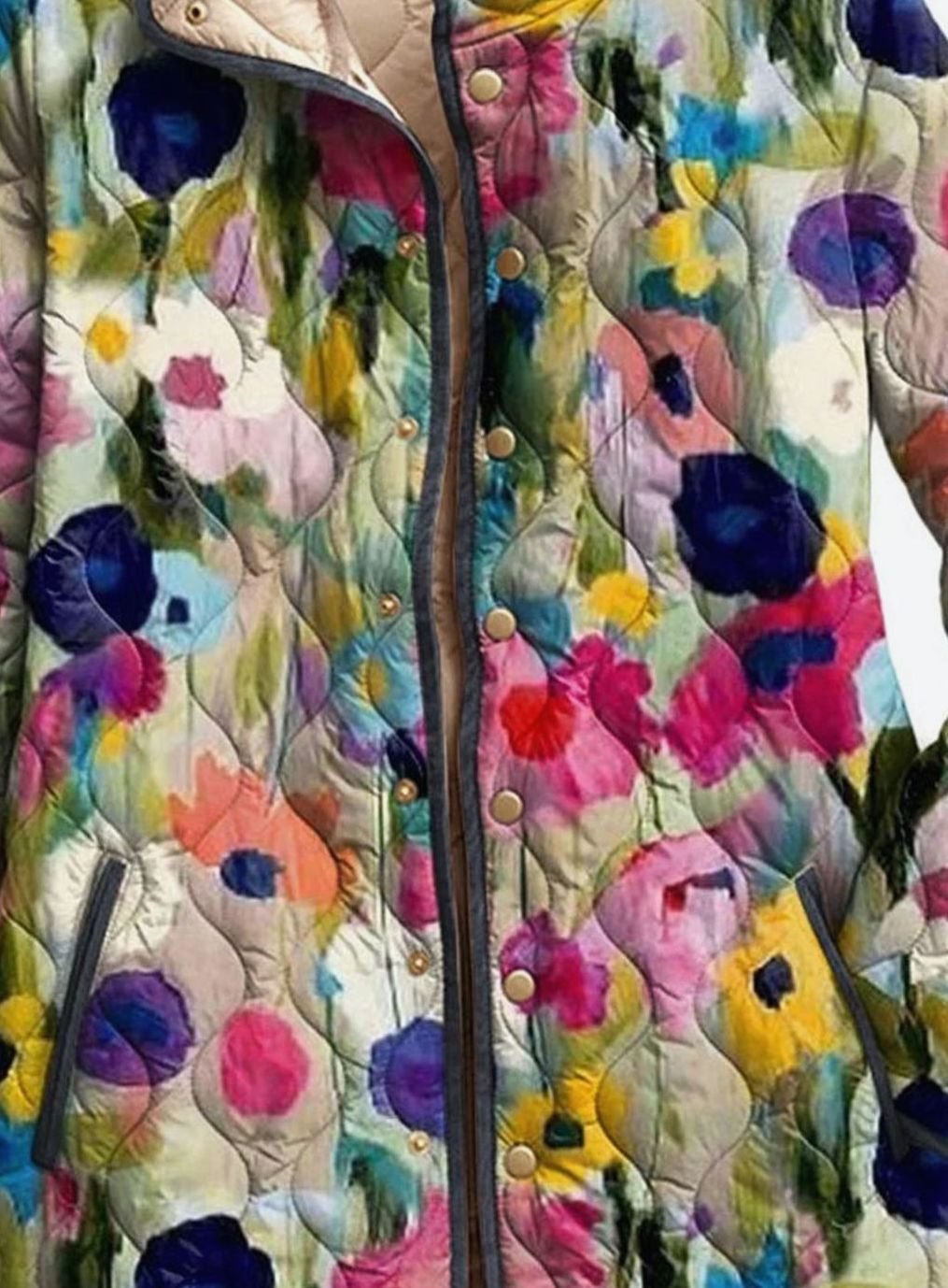 Women's Floral Quilted Snap-Button Padded Jacket
