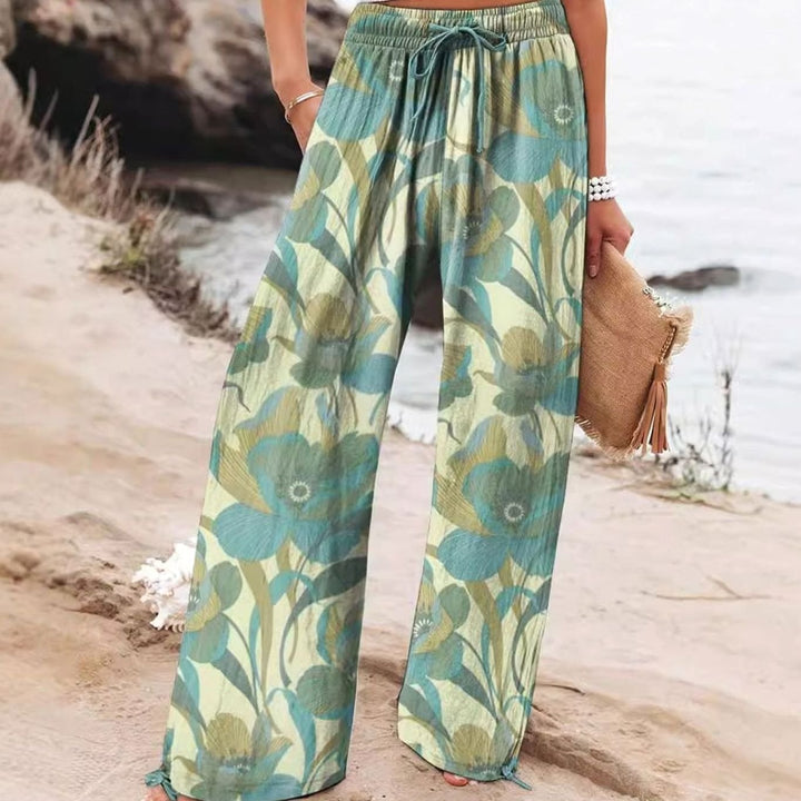 Women's Floral Wide-Leg Drawstring Elasticated Waist Trousers