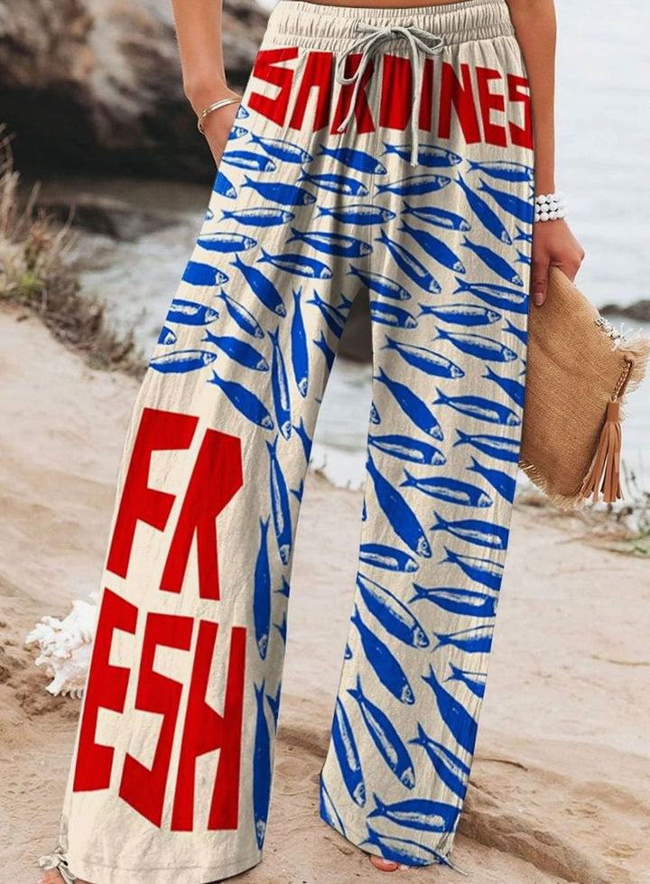 Women's Floral Wide-Leg Drawstring Elasticated Waist Trousers - Style 7