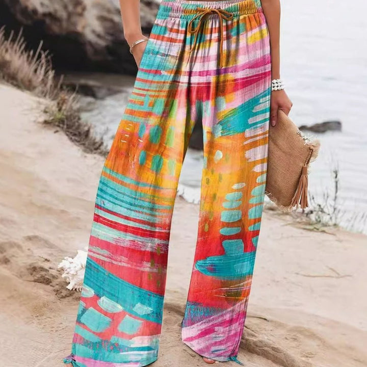 Women's Floral Wide-Leg Drawstring Elasticated Waist Trousers