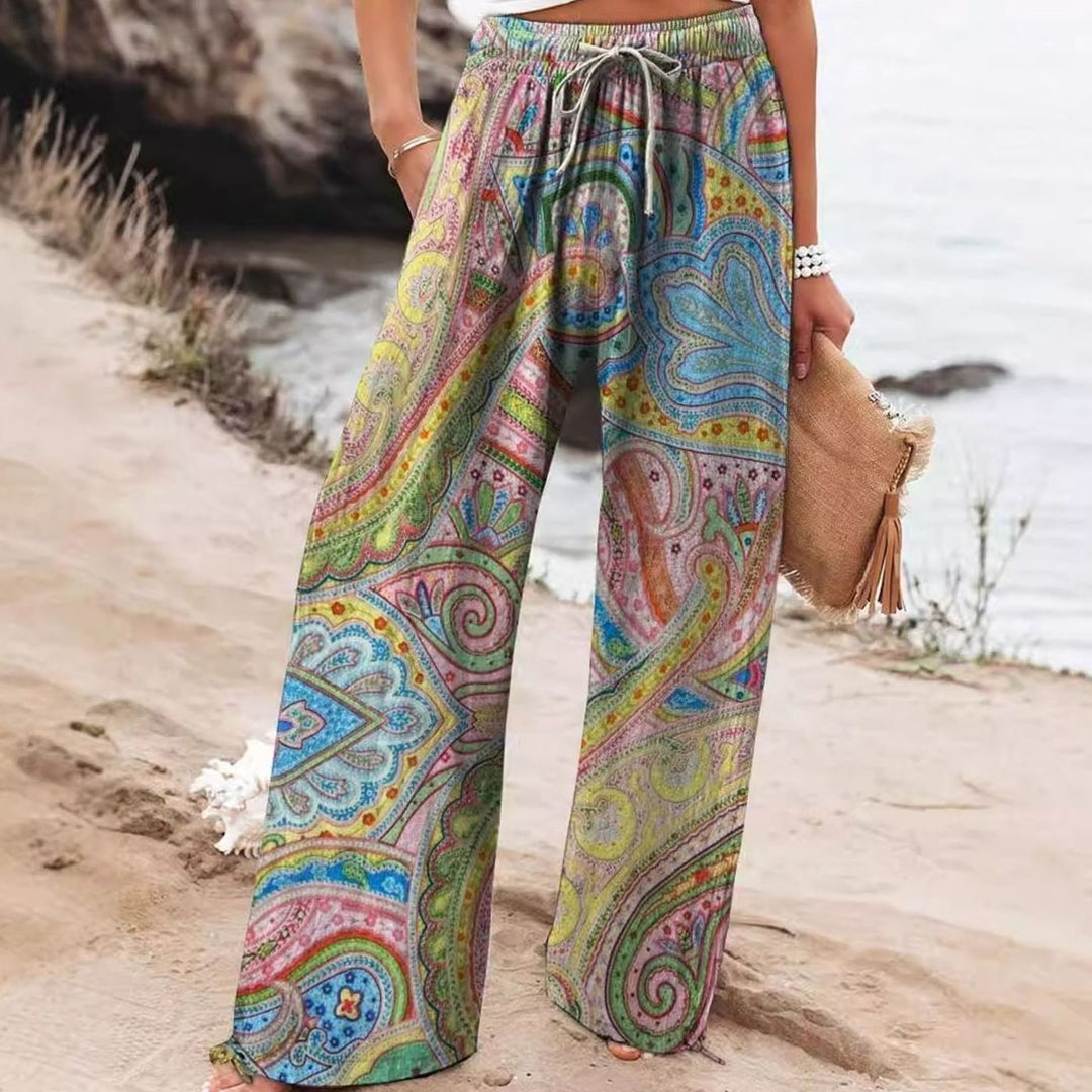 Women's Floral Wide-Leg Drawstring Elasticated Waist Trousers