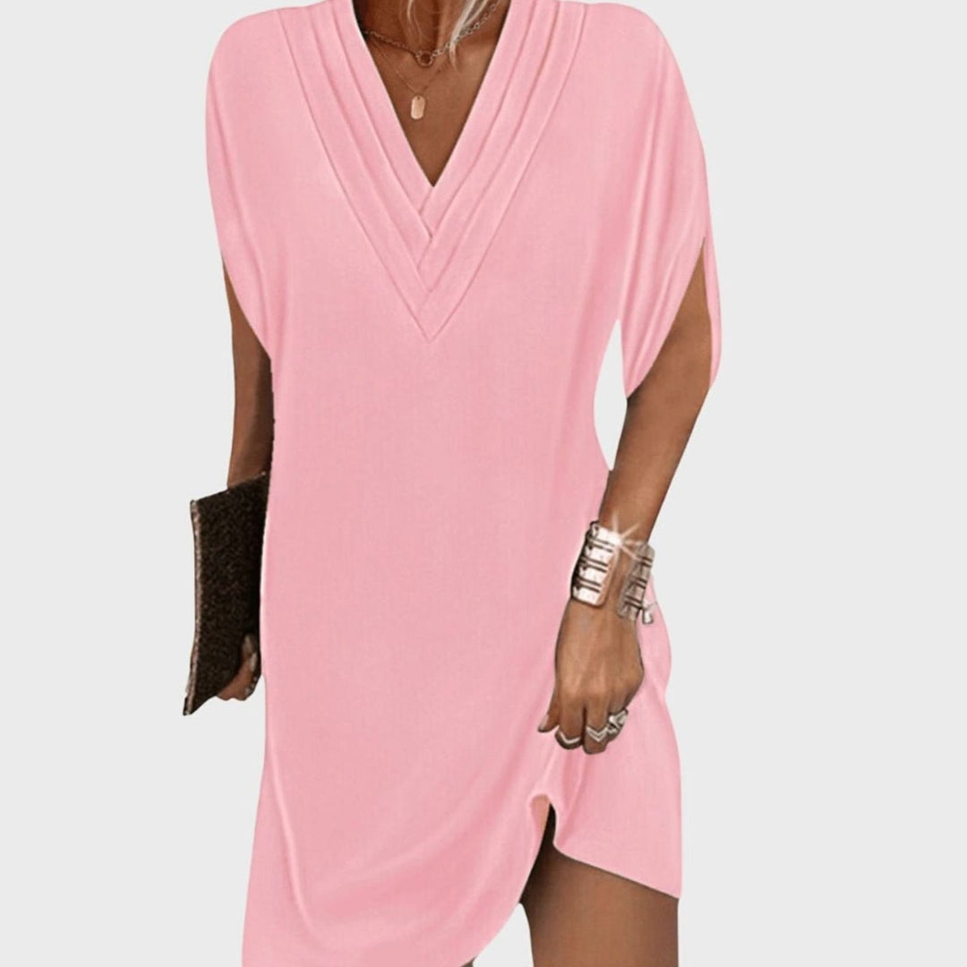 Women's Flowy V-Neck Tummy-Hiding Relaxed Fit Mini Dress - Pink