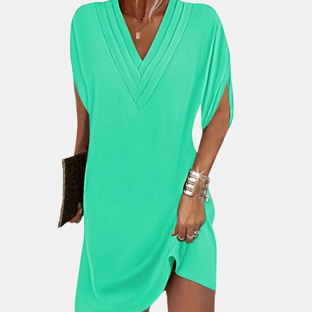 Women's Flowy V-Neck Tummy-Hiding Relaxed Fit Mini Dress - Bright Green
