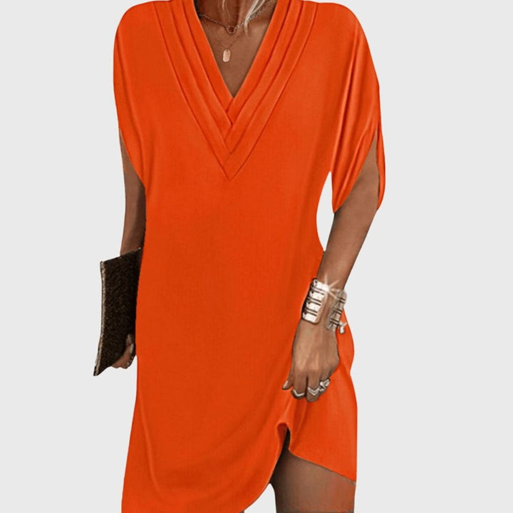 Women's Flowy V-Neck Tummy-Hiding Relaxed Fit Mini Dress - Orange