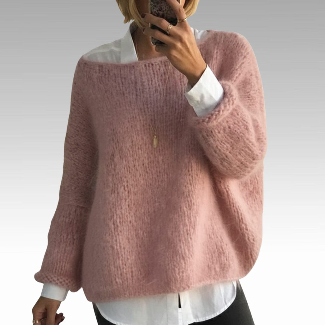 Women's Fluffy Knitted Jumper Relaxed-Fit Soft Knit Pullover - Pink