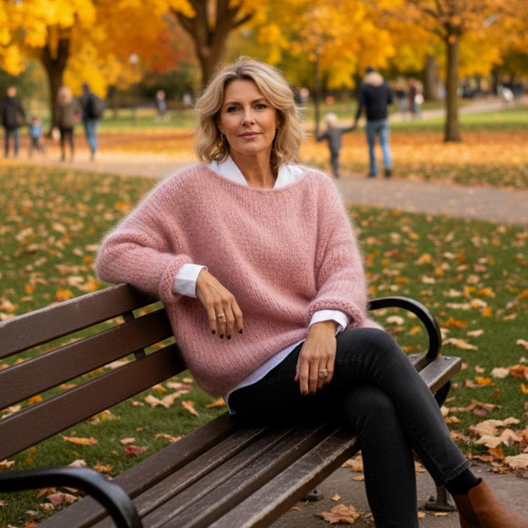 Women's Fluffy Knitted Jumper Relaxed-Fit Soft Knit Pullover