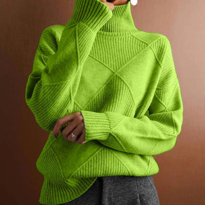 Women's Geometric Knit Turtleneck Jumper Relaxed Fit - Green