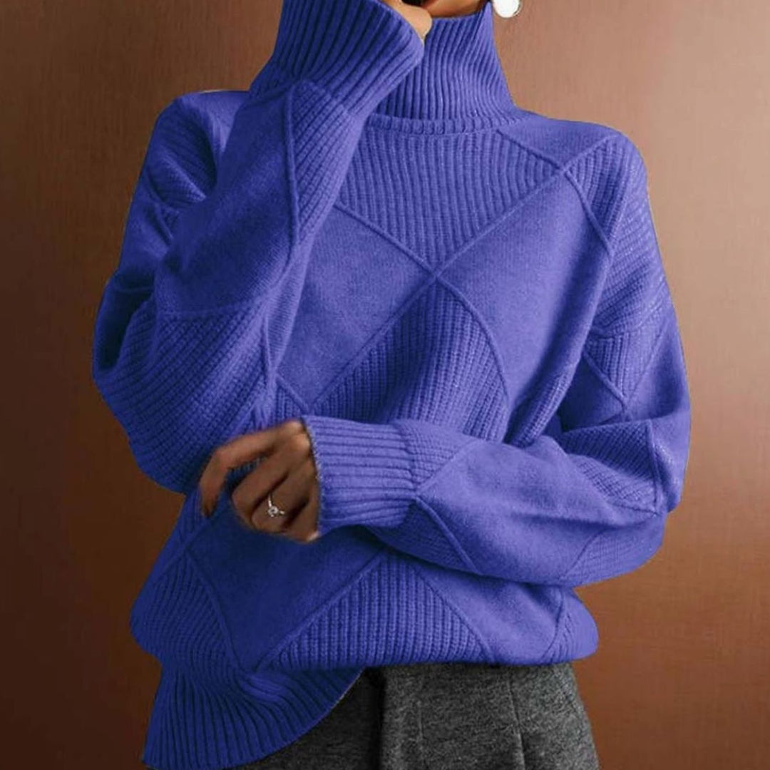 Women's Geometric Knit Turtleneck Jumper Relaxed Fit - Blue