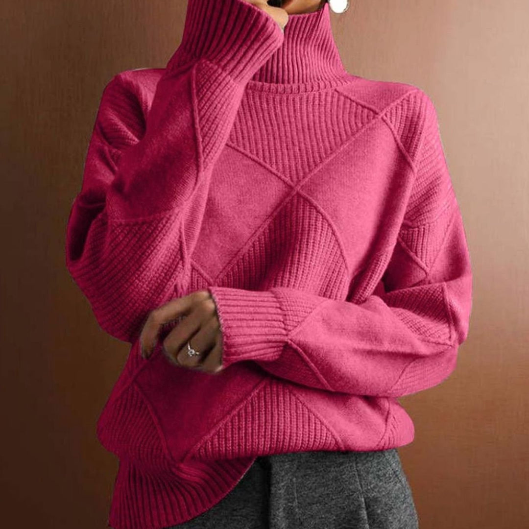 Women's Geometric Knit Turtleneck Jumper Relaxed Fit - Pink