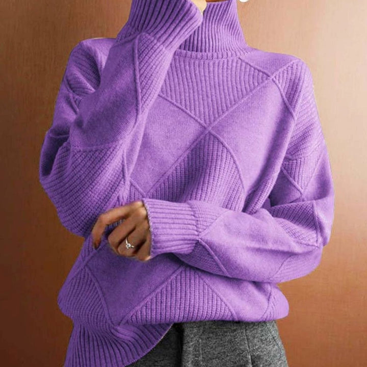 Women's Geometric Knit Turtleneck Jumper Relaxed Fit - Light Lilac