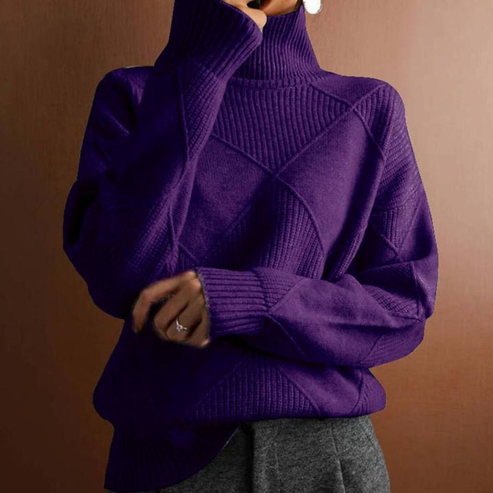 Women's Geometric Knit Turtleneck Jumper Relaxed Fit - Dark Purple