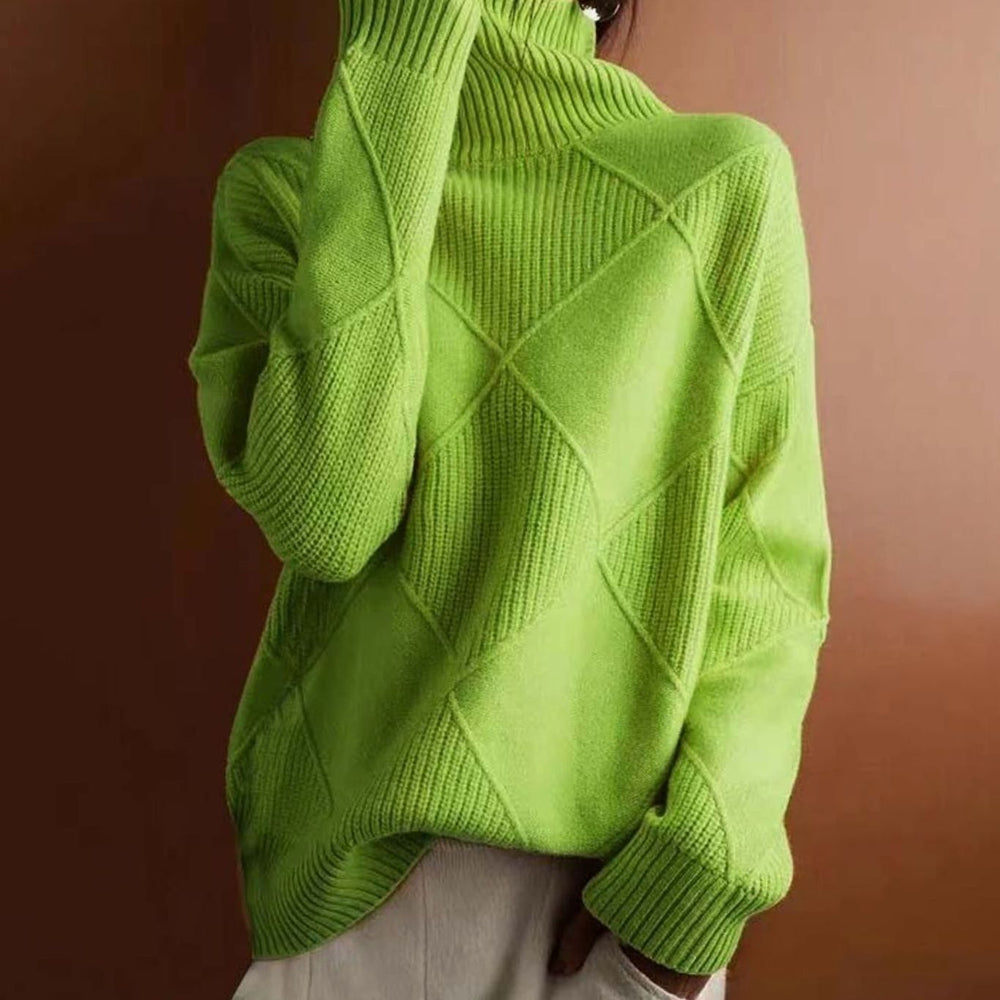 Women's Geometric Knit Turtleneck Jumper Relaxed Fit
