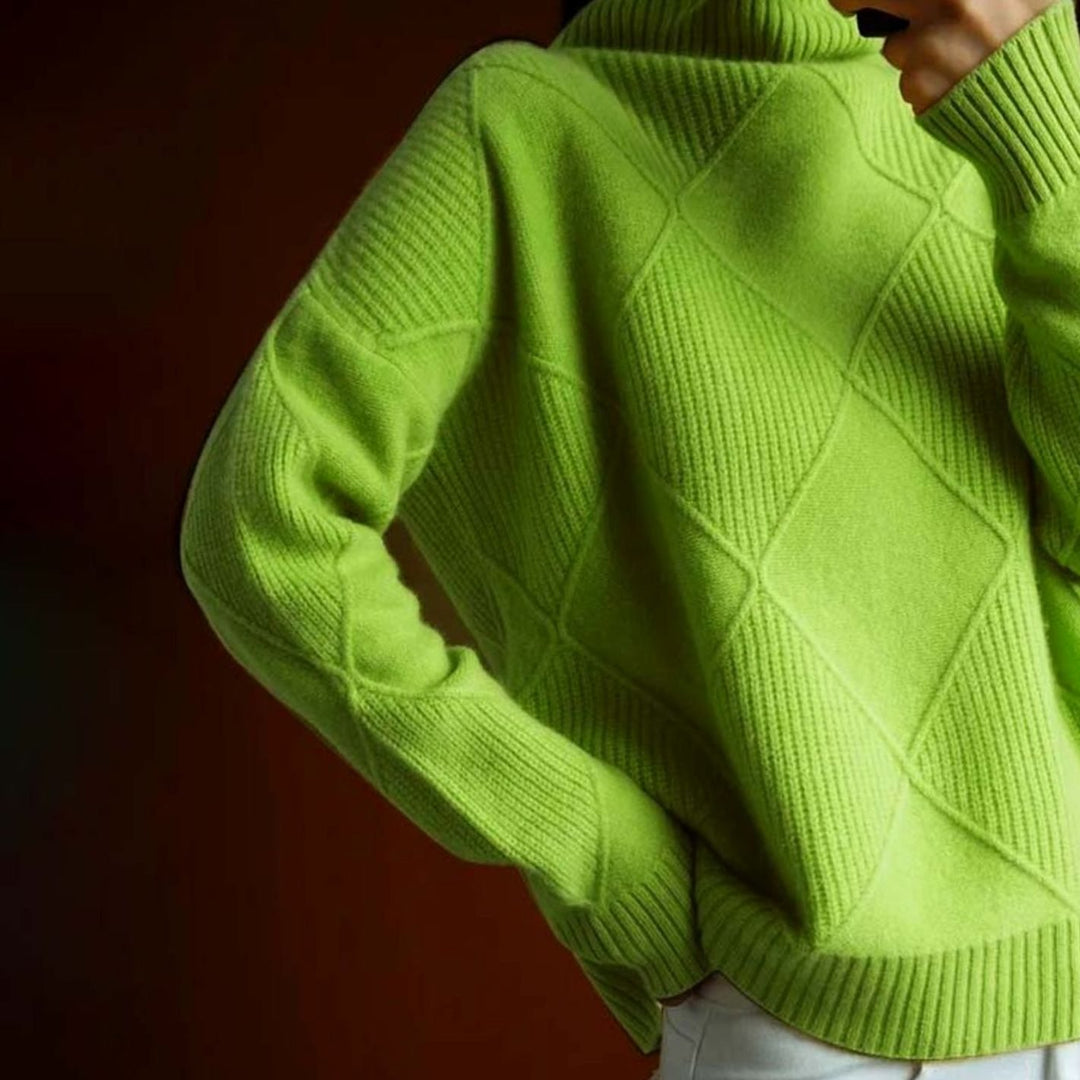 Women's Geometric Knit Turtleneck Jumper Relaxed Fit