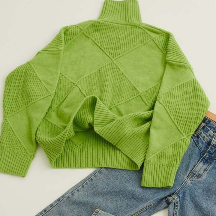 Women's Geometric Knit Turtleneck Jumper Relaxed Fit