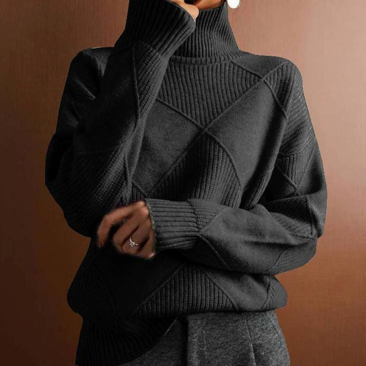 Women's Geometric Knit Turtleneck Jumper Relaxed Fit - Black