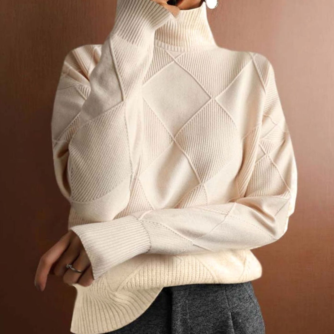 Women's Geometric Knit Turtleneck Jumper Relaxed Fit - Beige