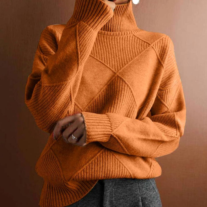 Women's Geometric Knit Turtleneck Jumper Relaxed Fit - Orange