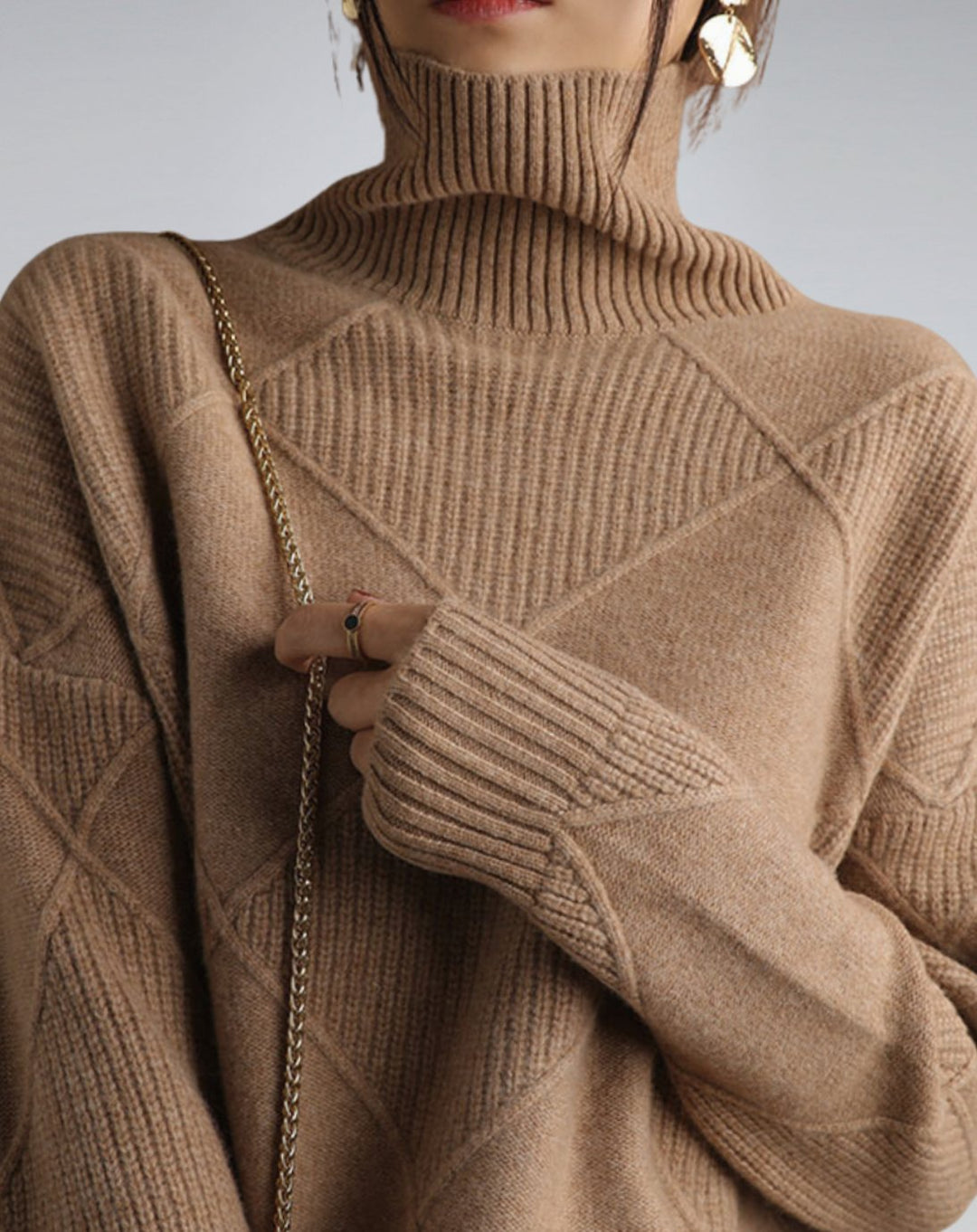 Women's Geometric Patchwork Turtleneck Jumper