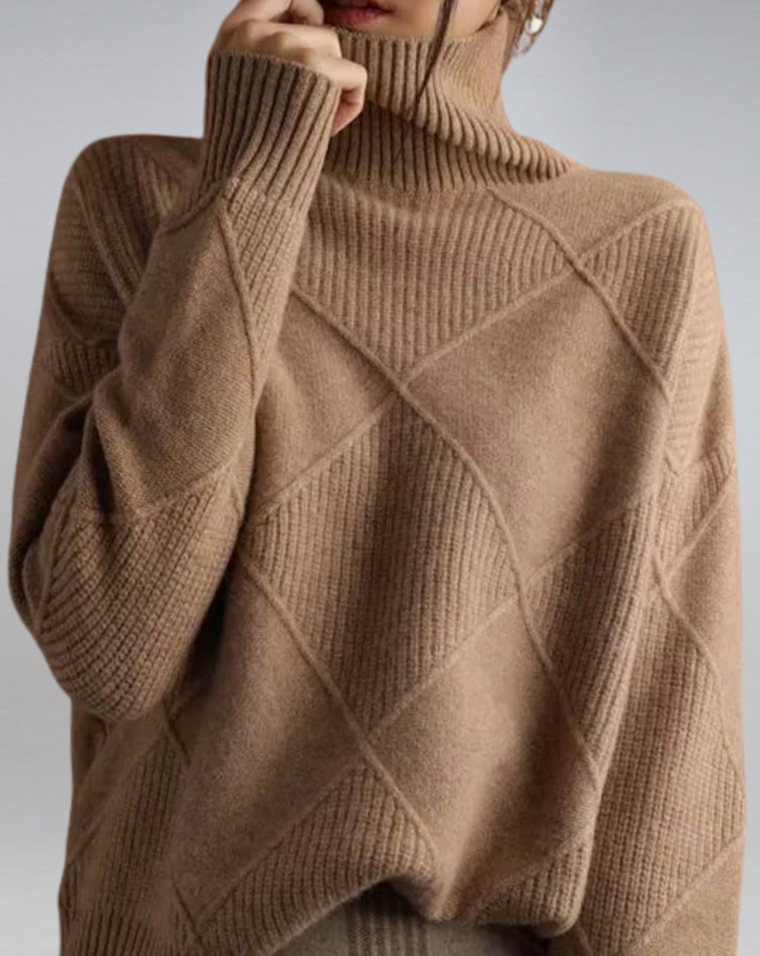 Women's Geometric Patchwork Turtleneck Jumper - Brown
