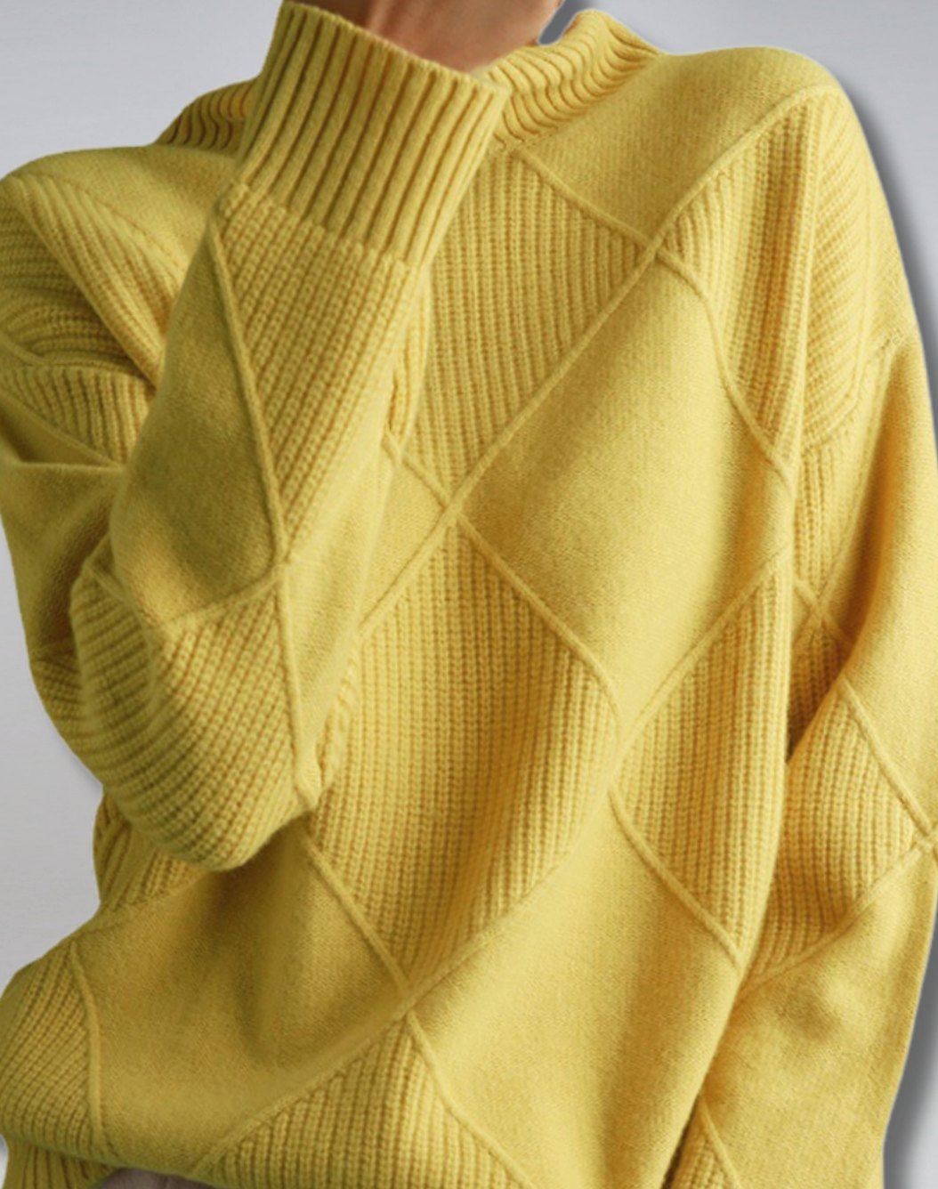 Women's Geometric Patchwork Turtleneck Jumper - Yellow